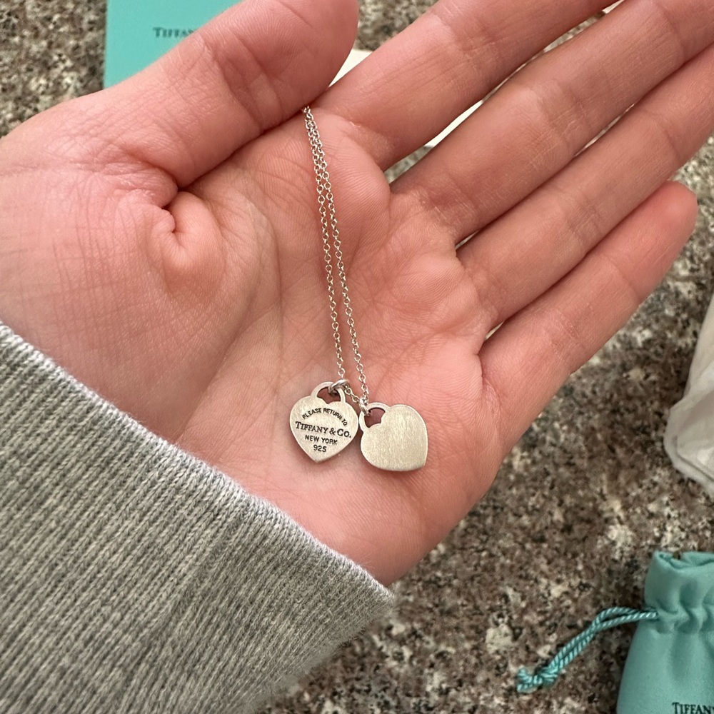 Tiffany & Co. Silver Double Heart Mini Necklace - Picture 6 of 11